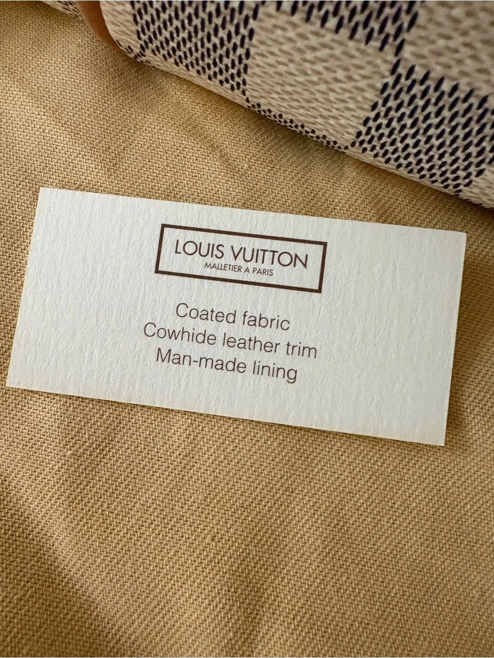 Louis Vuitton Damier Azur Checkered Tote with Tan Leather Handles
